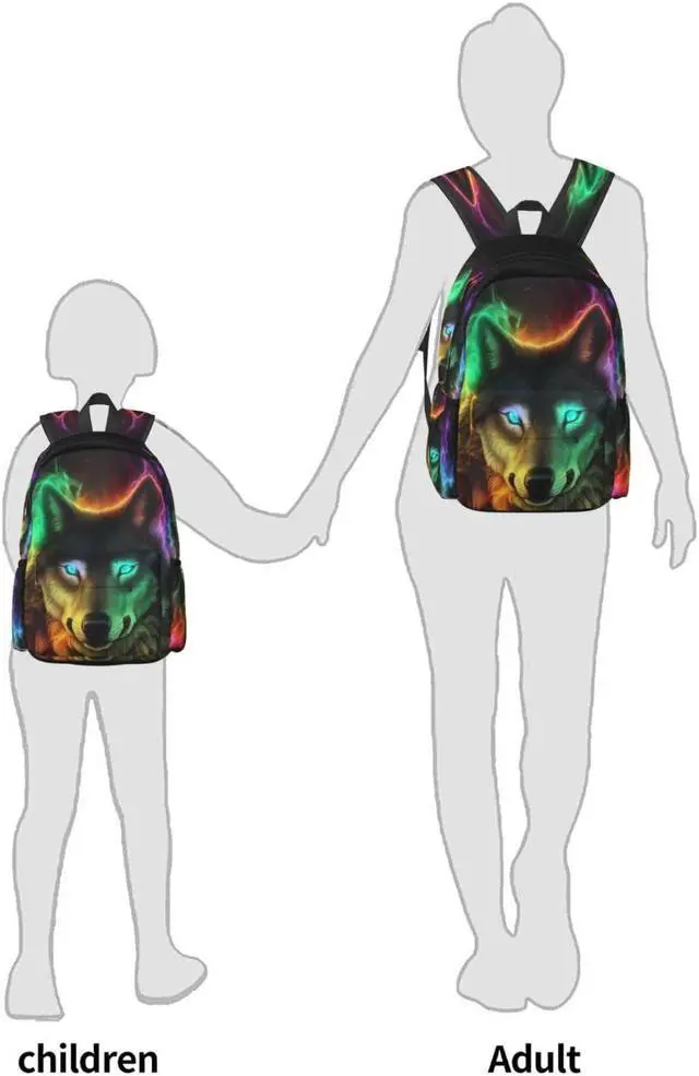 Alt view image 3 of 5 - FeHuew 16 inch backpack Colorful Wolf Fantasy Burning Laptop Backpack Full Print School Bookbag Shoulder Bag for Travel Daypack