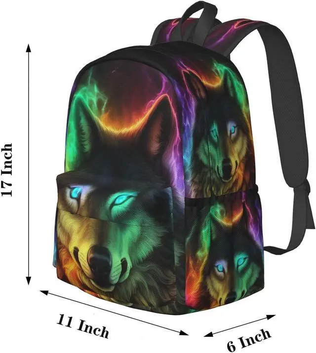 Alt view image 5 of 5 - FeHuew 16 inch backpack Colorful Wolf Fantasy Burning Laptop Backpack Full Print School Bookbag Shoulder Bag for Travel Daypack