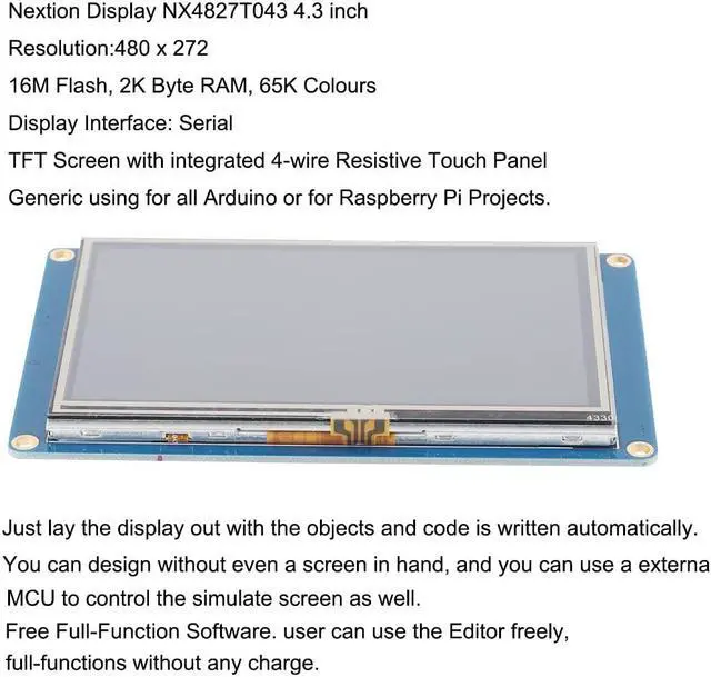 Alt view image 2 of 5 - Ferwooh Nextion Basic Display 4.3'' NX4827T043 4.3inch TFT Resistive Touch Screen Panel 480X272 UART HMI Intelligent LCD Display Module