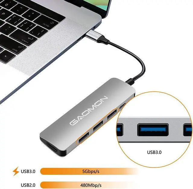 Alt view image 3 of 5 - GAOMON AD01 USB C Hub/Dork - 5 in 1 portble Docking Station with 1 x 4K HDMI Output, 3 x USB 3.0 Ports, 1 x USB-C Port, Compatible with Mainstream Laptop/Smart Tablet/Phone and Other USB-C Device