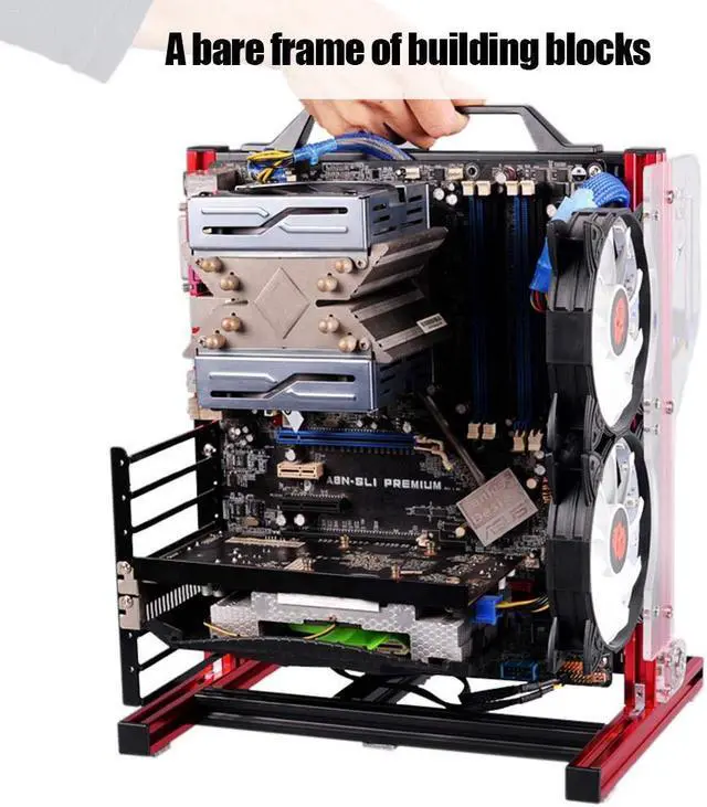 Alt view image 4 of 5 - ATX/M-ATX/ITX Open Chassis Vertical Overclocking Open Aluminum Frame Chassis Rack Support Graphics Card, 20x20 Aluminum ATX/M-ATX DIY Bracket Open Chassis(red)