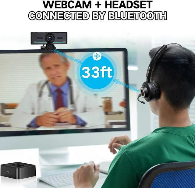 Alt view image 4 of 5 - Gsou 1080P Webcam with Microphone - Bluetooth Audio for Desktop, Streaming & Skype Teams
