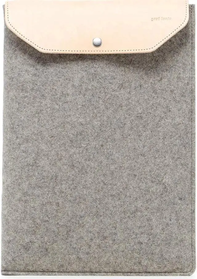 Main image of Graf Lantz Laptop Computer Sleeve 15" - Merino Wool & Leather - Protective & Scratch Resistant (Granite/Natural Leather)
