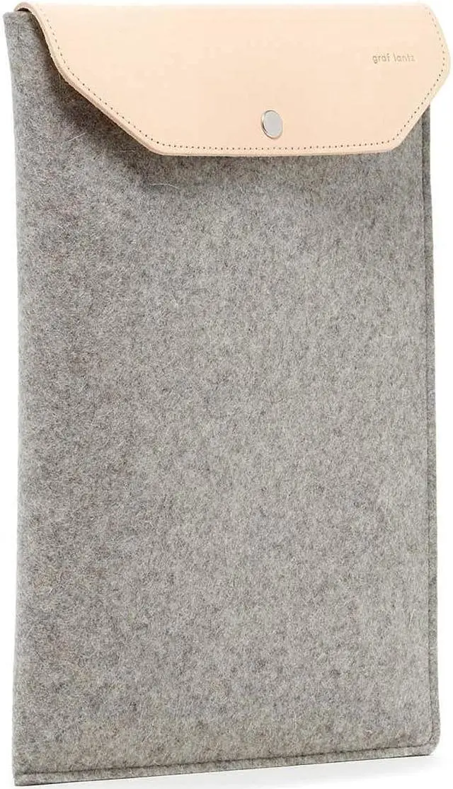 Alt view image 2 of 5 - Graf Lantz Laptop Computer Sleeve 15" - Merino Wool & Leather - Protective & Scratch Resistant (Granite/Natural Leather)