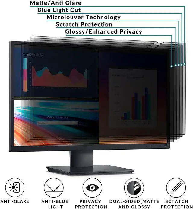 Alt view image 5 of 5 - 23.8 inch Computer Privacy Screen Filter - Suitable for 16:9 Aspect Ratio Widescreen Monitor - Blue Light Filter - Anti-Glare & Anti-Scratch Protector Film (23.8" Widescreen (16:9))