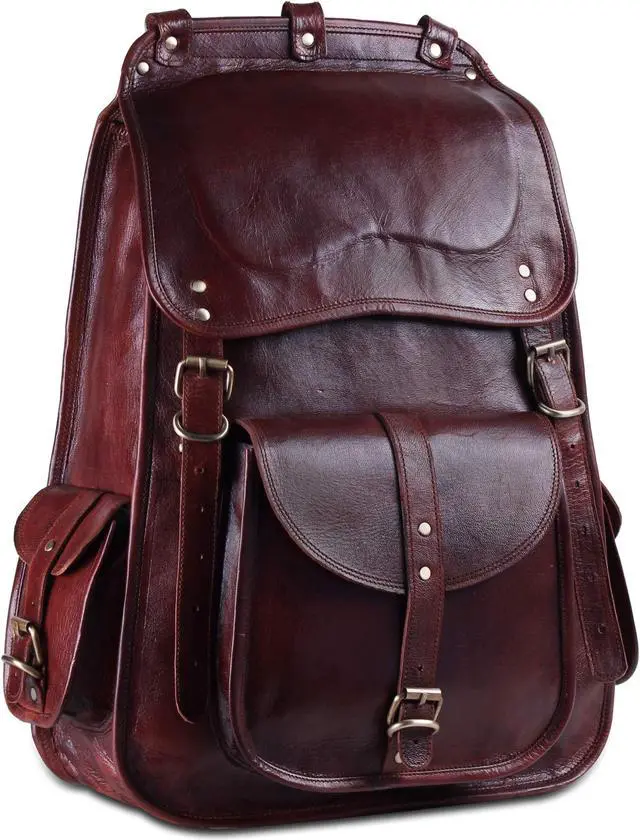 Main image of Handmade World Vintage Full Grain 21 Inch Leather Laptop LARGE Backpack Casual Bookbag Daypack Travel Rucksack (Brown)