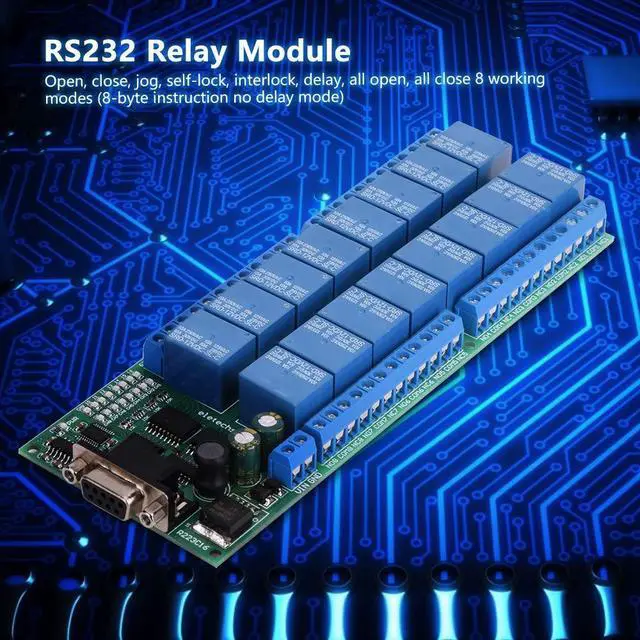 Alt view image 3 of 5 - Jeanoko RS232 DB9 Female Interface 16-Channel Relay Board Serial Port Smart Module 8 Working Modes Relay Module for Automation Control