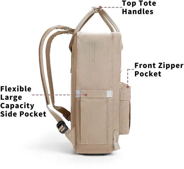 Alt view image 3 of 5 - KALIDI Casual Laptop Backpack 15 Inches Classic Camping Rucksack Travel Outdoor Square Daypack College Hiking Gym Bag, Khaki