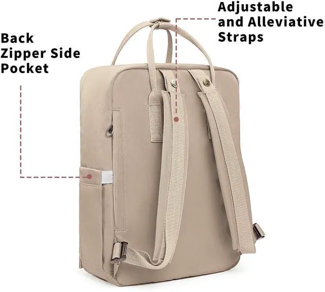 Alt view image 5 of 5 - KALIDI Casual Laptop Backpack 15 Inches Classic Camping Rucksack Travel Outdoor Square Daypack College Hiking Gym Bag, Khaki