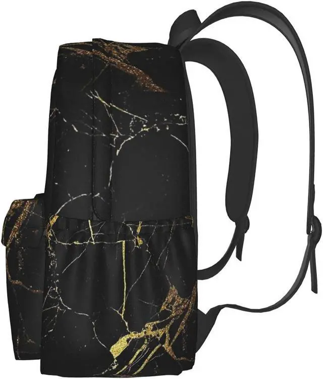 Alt view image 2 of 5 - KiuLoam 17 Inch Backpack Gold Black Marble Laptop Backpack Shoulder Bag School Bookbag Casual Daypack