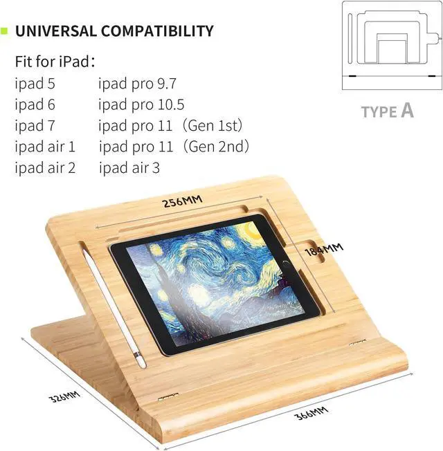 Alt view image 2 of 5 - ELETIUO Tablet Stand Holder Adjustable Foldable,Multi-Angle Bamboo Wooden Organizer Desktop Holder for iPad,Stable for Drawing,Watching,Typing (Support Multiple Devices)