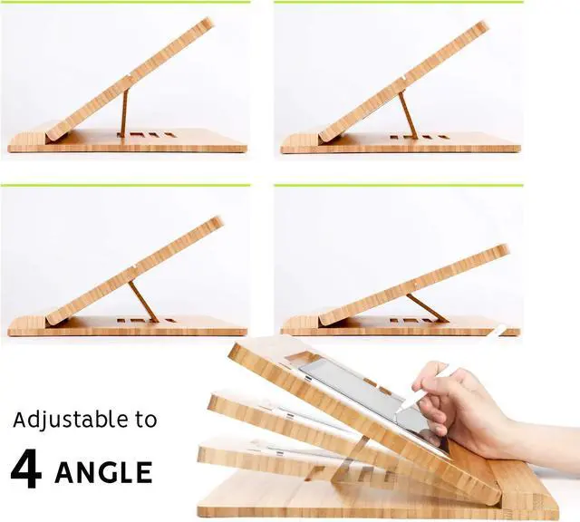 Alt view image 4 of 5 - ELETIUO Tablet Stand Holder Adjustable Foldable,Multi-Angle Bamboo Wooden Organizer Desktop Holder for iPad,Stable for Drawing,Watching,Typing (Support Multiple Devices)