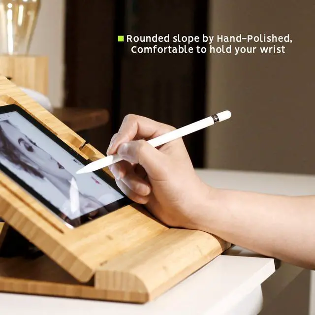 Alt view image 5 of 5 - ELETIUO Tablet Stand Holder Adjustable Foldable,Multi-Angle Bamboo Wooden Organizer Desktop Holder for iPad,Stable for Drawing,Watching,Typing (Support Multiple Devices)