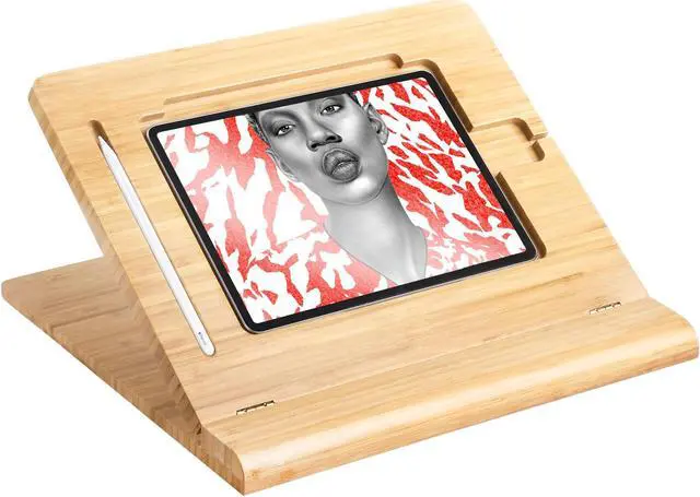 Main image of ELETIUO Tablet Desktop Stand Height Adjustable,Foldable Bamboo Drawing Ipad Holder,Multi-Angle Portable Stand Organizer,Compatible with 12.9 inch ipad pro 3rd/4th Gen