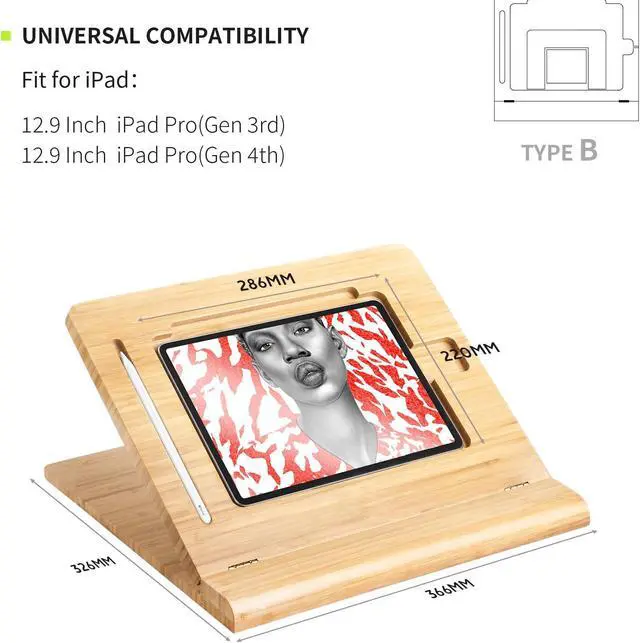 Alt view image 2 of 5 - ELETIUO Tablet Desktop Stand Height Adjustable,Foldable Bamboo Drawing Ipad Holder,Multi-Angle Portable Stand Organizer,Compatible with 12.9 inch ipad pro 3rd/4th Gen