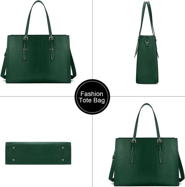 Alt view image 5 of 5 - Laptop Bag for Women 15.6 Inch Laptop Tote Bag Leather Classy Computer Briefcase for Work Waterproof Handbag Professional Shoulder Bag Women Business Office Bag Large Capacity Green