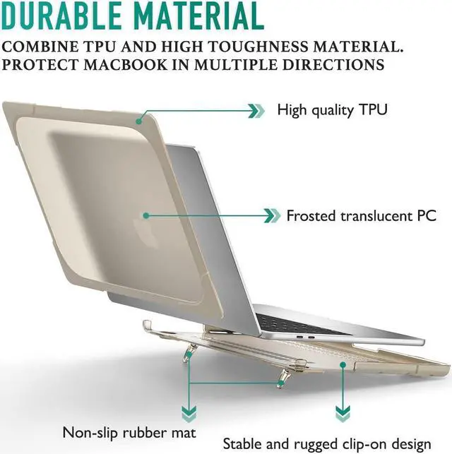 Alt view image 3 of 5 - May Chen for MacBook Pro 16 inch Case 2019 Release A2141, Strong Case [Heavy Duty][Dual Layer] Hard Case Cover with Rubberized TPU Bumper for MacBook Pro 16" with Touch Bar and Touch ID, Khaki