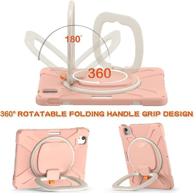 Alt view image 3 of 5 - MEEgoodo Case for iPad Air 13 inch 2025 (M3) /2024 (M2) & iPad Pro 12.9 Case 6th/5th/4th/3rd Generation 2022 2021 2020 2018, Tablet Cover with Pencil Holder/Rotating Stand/Shoulder Strap, Rose Gold