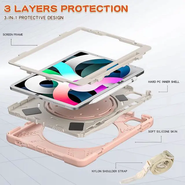 Alt view image 5 of 5 - MEEgoodo Case for iPad Air 13 inch 2025 (M3) /2024 (M2) & iPad Pro 12.9 Case 6th/5th/4th/3rd Generation 2022 2021 2020 2018, Tablet Cover with Pencil Holder/Rotating Stand/Shoulder Strap, Rose Gold