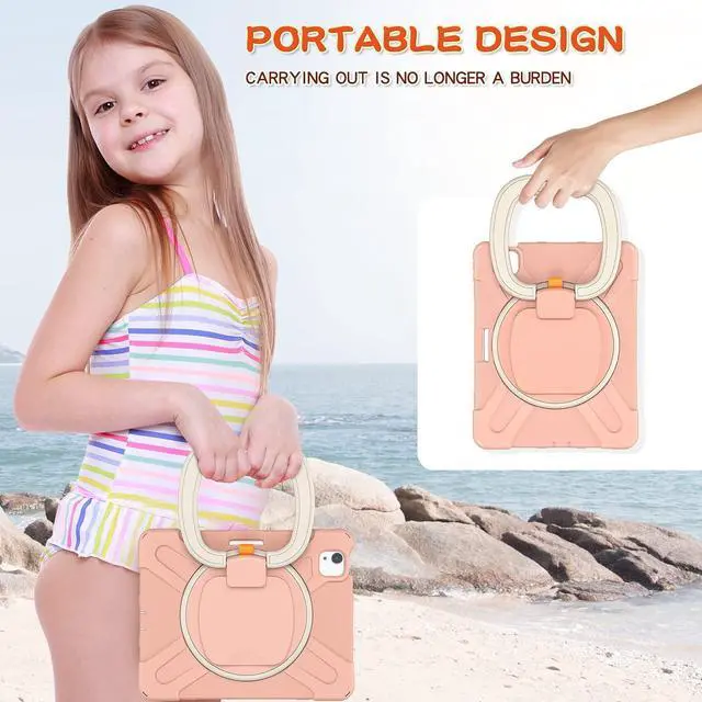 Alt view image 4 of 5 - MEEgoodo Case for iPad Air 13 inch 2025 (M3) /2024 (M2) & iPad Pro 12.9 Case 6th/5th/4th/3rd Generation 2022 2021 2020 2018, Tablet Cover with Pencil Holder/Rotating Stand/Shoulder Strap, Rose Gold