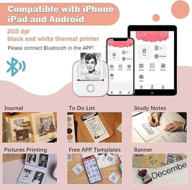 Alt view image 2 of 5 - Memoking T02 Pocket Thermal Bluetooth Printer with Purple/Green/Orange Thermal Paper-20-Year Sticky 50mmx3.5m, Compatible with iOS & Android