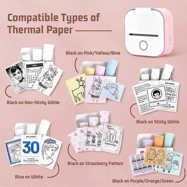 Alt view image 3 of 5 - Memoking T02 Pocket Thermal Bluetooth Printer with Purple/Green/Orange Thermal Paper-20-Year Sticky 50mmx3.5m, Compatible with iOS & Android