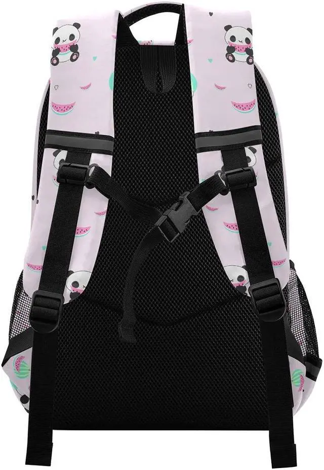 Alt view image 2 of 5 - MNSRUU School Backpack with Chest Strap, Cartoon Animal Cute Panda With Watermelon Laptop Backpack, Travel Hiking Backpack for Boys Girls, Rucksack, Knapsack