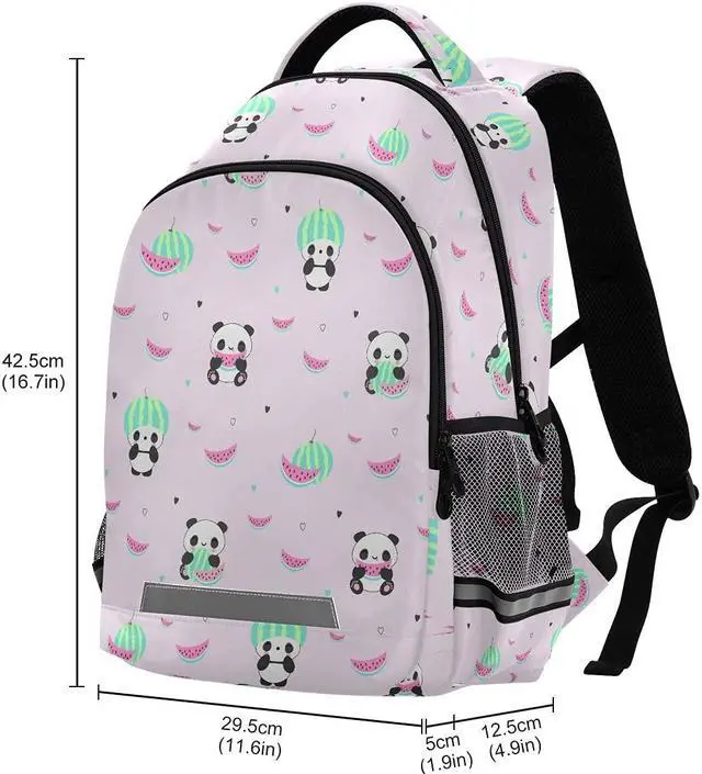 Alt view image 3 of 5 - MNSRUU School Backpack with Chest Strap, Cartoon Animal Cute Panda With Watermelon Laptop Backpack, Travel Hiking Backpack for Boys Girls, Rucksack, Knapsack