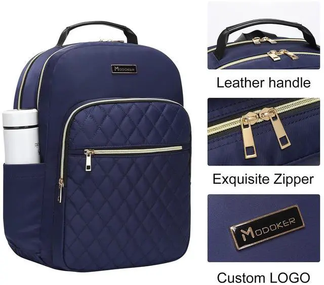 Alt view image 2 of 5 - Modoker Women's 15.6 Inch Laptop Backpack - Quilted Work & Travel Backpack with USB Charging Port, Blue