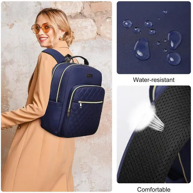 Alt view image 5 of 5 - Modoker Women's 15.6 Inch Laptop Backpack - Quilted Work & Travel Backpack with USB Charging Port, Blue