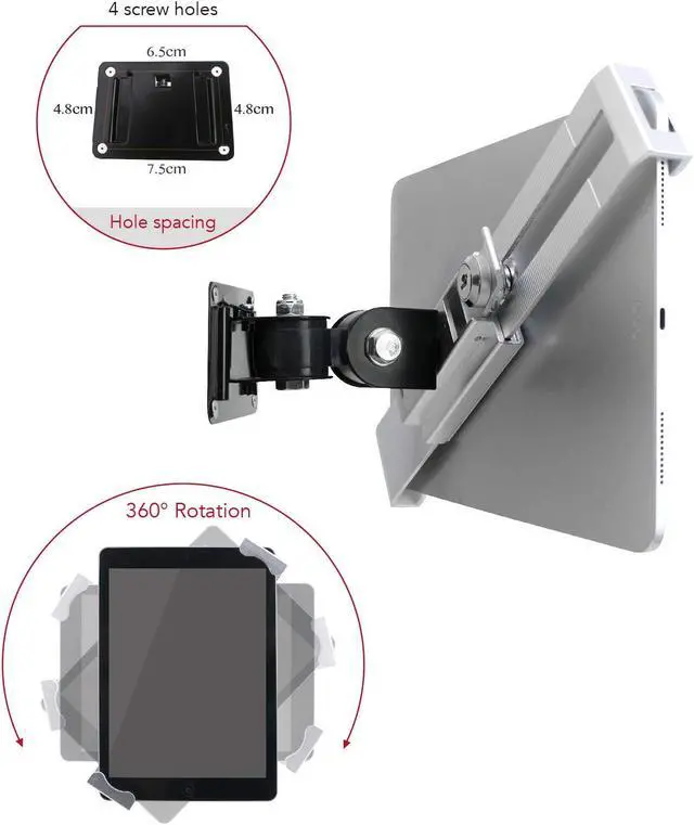Alt view image 2 of 5 - WeSTRUGGLE Tablet Wall Mount Holder with Anti Theft Lock,Rotate Design,Multi Angle,Bracket for Most 8 to 10.4 Inch,and for iPad 7.9" 8.3" 9.7" 10.2" 10.5" 10.9"& 11",Galaxy tab,& More,(Silver)