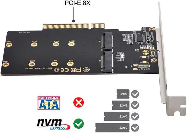 Alt view image 4 of 5 - NFHK Dual 2X NVME M.2 AHCI to PCIE Express 3.0 Gen3 X8 X16 Raid Card VROC Raid0 Hyper Adapter