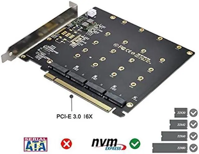 Alt view image 5 of 5 - NFHK 4X NVME M.2 AHCI to PCI-E Express 3.0 Gen3 X16 Raid Card with Fan VROC Raid0 Hyper Adapter