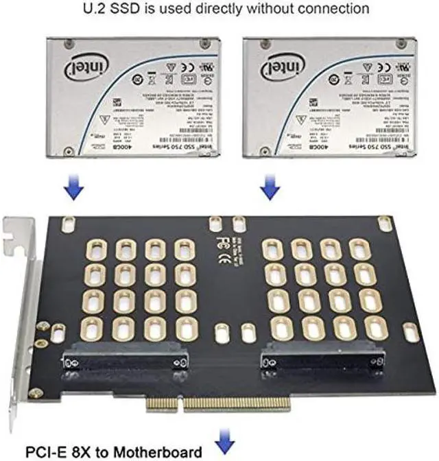 Alt view image 4 of 5 - NFHK Dual 2X U.2 SFF-8639 SSD to PCIE Express 3.0 Gen3 X8 X16 Raid Card VROC Raid0 Hyper Adapter