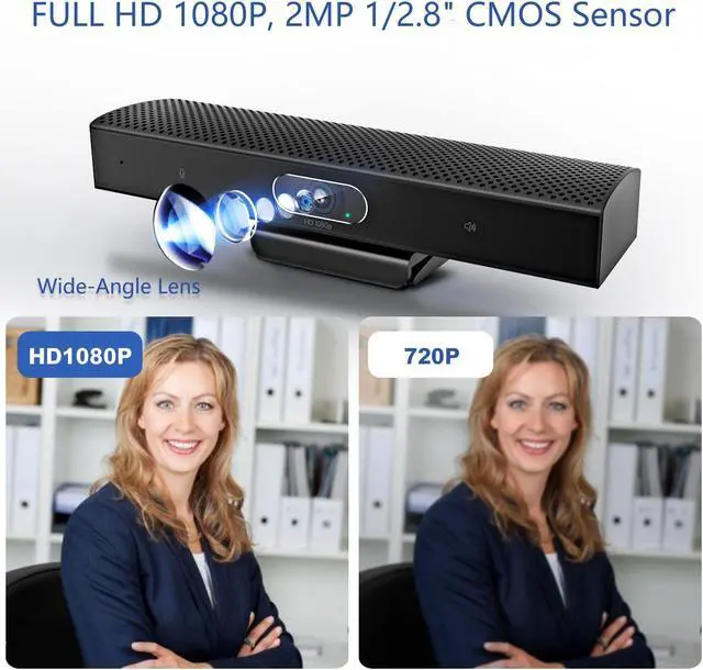 Alt view image 3 of 5 - Conference Room Camera, 3-in-1, 1080p Full HD Webcam with Microphone and Speaker, USB Plug and Play, Wide Angle Video Conference Camera for Desktop, Laptop, Mac, PC (Black)