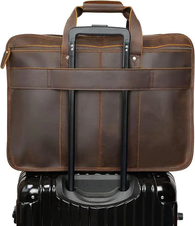 Alt view image 2 of 5 - Polare 18.5" Full Grain Leather Laptop Briefcase Messenger Work Bag Overnight Bag For Men X-Large Fits 17.3" Laptop