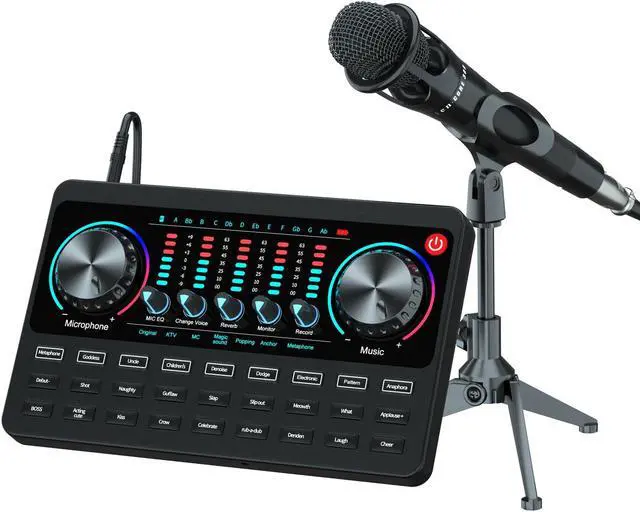 Main image of Podcast Equipment Bundle Booth Desk Kit,Studio Condenser Microphone,Sound Card Audio Interface DJ Mixer SoundBoard Voice Changer for Vlog/Tiktok/Youtube Starter Phone/PC Musical Streaming