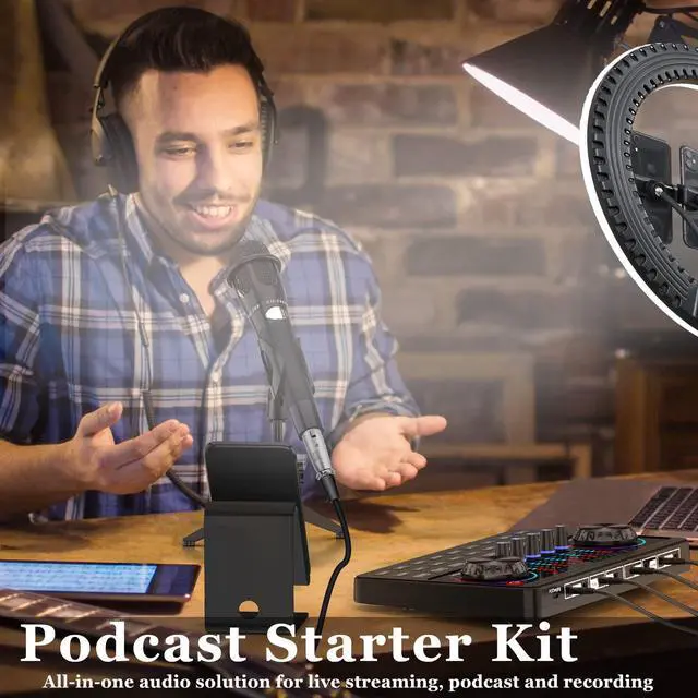 Alt view image 3 of 5 - Podcast Equipment Bundle Booth Desk Kit,Studio Condenser Microphone,Sound Card Audio Interface DJ Mixer SoundBoard Voice Changer for Vlog/Tiktok/Youtube Starter Phone/PC Musical Streaming