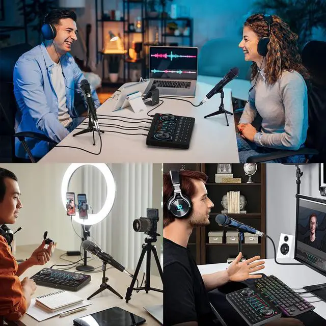 Alt view image 4 of 5 - Podcast Equipment Bundle Booth Desk Kit,Studio Condenser Microphone,Sound Card Audio Interface DJ Mixer SoundBoard Voice Changer for Vlog/Tiktok/Youtube Starter Phone/PC Musical Streaming