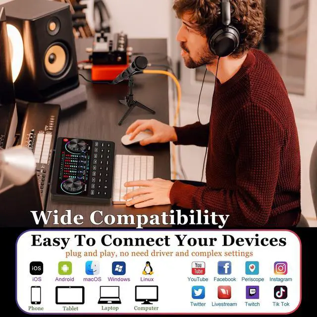 Alt view image 5 of 5 - Podcast Equipment Bundle Booth Desk Kit,Studio Condenser Microphone,Sound Card Audio Interface DJ Mixer SoundBoard Voice Changer for Vlog/Tiktok/Youtube Starter Phone/PC Musical Streaming