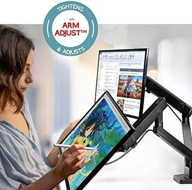 Alt view image 2 of 5 - Dual Monitor Arm, Dual Monitor Mount, Dual Monitor Desk Mount up to 32 Inch Computer Screens, Dual Monitor Stand VESA Mount, Monitor Mount & Monitor Arms for 2 Monitors, Computer Monitor Arms in Black