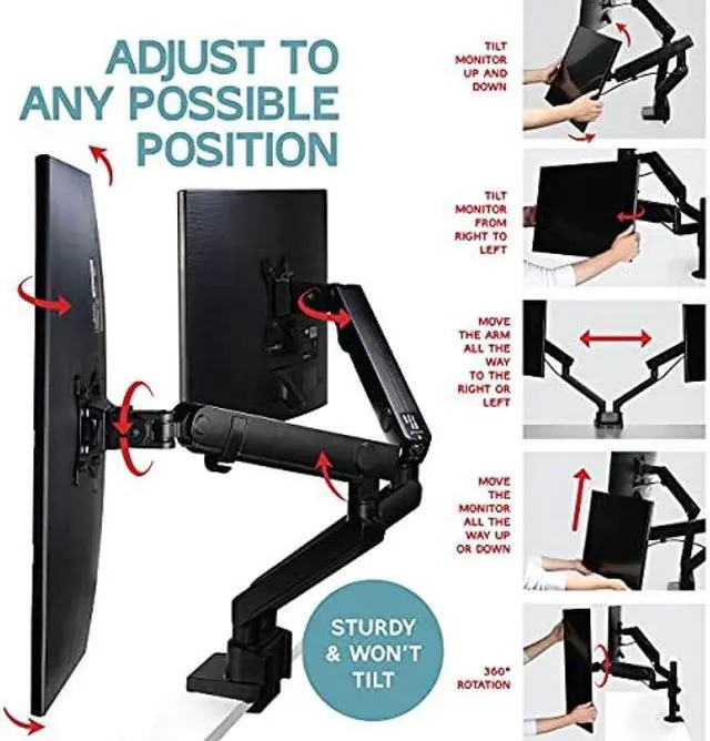 Alt view image 4 of 5 - Dual Monitor Arm, Dual Monitor Mount, Dual Monitor Desk Mount up to 32 Inch Computer Screens, Dual Monitor Stand VESA Mount, Monitor Mount & Monitor Arms for 2 Monitors, Computer Monitor Arms in Black