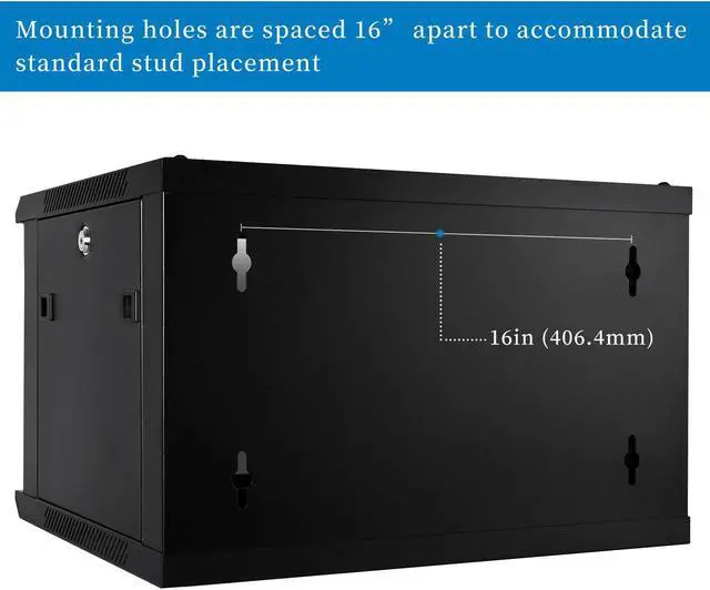 Alt view image 4 of 5 - RackPath 6U Performance Wall Mount Server Cabinet Network Rack Enclosure, Quiet Cooling Fan, Locking Glass Door, Black