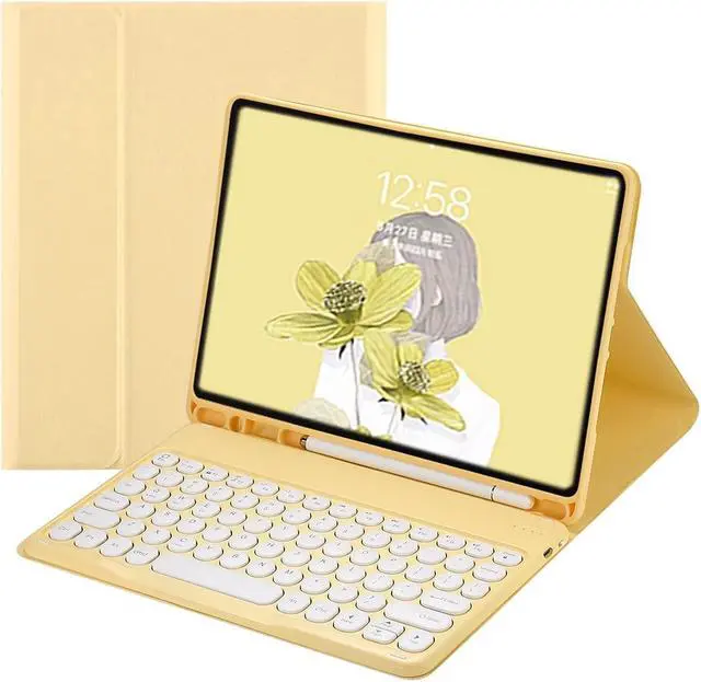 Main image of 2021 New iPad 9 iPad 8 iPad 7 10.2" Air 3 Pro 10.5 Keyboard Case Cute Round Key Color Keyboard Wireless Detachable BT Keyboard Cover for iPad 9th 8th 7th Air 3rd Generation (Yellow)
