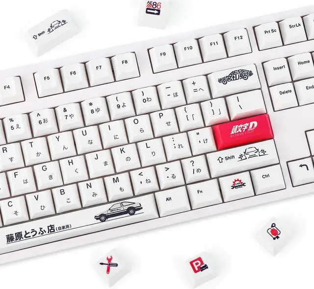 Main image of YIMAGUJRX Initial D Keycaps - AE86 PBT Japanese Keycaps, 121 Keys Initial D Custom Keycap Dye-Sublimation Cherry Profile for Gaming DIY Keyboard (Red)