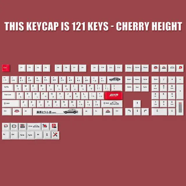 Alt view image 2 of 5 - YIMAGUJRX Initial D Keycaps - AE86 PBT Japanese Keycaps, 121 Keys Initial D Custom Keycap Dye-Sublimation Cherry Profile for Gaming DIY Keyboard (Red)