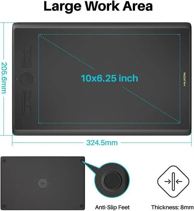 Alt view image 2 of 5 - Drawing Tablet HUION Inspiroy H610X 10x6 inch Large Graphics Tablet with Battery-Free Stylus for Digital Art & Graphic Design, Compatible with Mac, Windows PC, Linux & Android