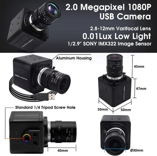 Alt view image 5 of 5 - SVPRO 1080P USB Camera with Zoom 2.8-12mm Varifocal Lens,Manual Focus, IMX323 Sensor,Low Light Zoom Webcam UVC USB Plug and Play External Computer Camera for PC,Laptop, Support H.264