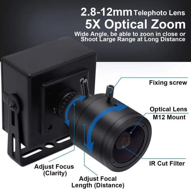 Alt view image 3 of 5 - SVPRO FHD01M Manual Zoom Focus USB Camera, 2.8-12mm Varifocal Lens, 1080P FHD, 2MP High Frame Rate 100fps, UVC Plug & Play for Windows, Linux, Mac, Android