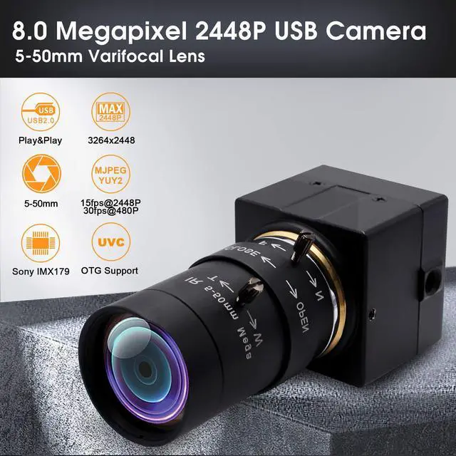 Alt view image 3 of 5 - SVPRO Web Camera 5-50mm Varifocal Lens 8MP Manual Zoom USB HD Mini Camera Sony IMX179 UVC Plug and Play for Android, Windows, Linux, Mac OS